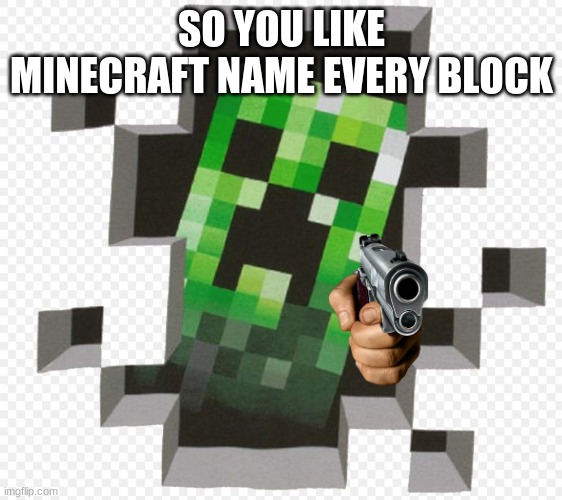 Minecraft | SO YOU LIKE MINECRAFT NAME EVERY BLOCK | image tagged in minecraft creeper | made w/ Imgflip meme maker