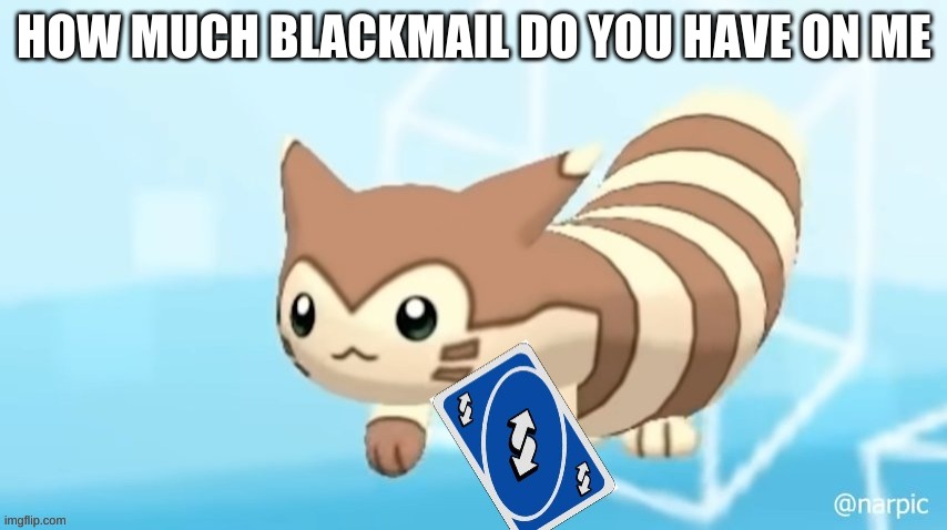 Furret reverse card | HOW MUCH BLACKMAIL DO YOU HAVE ON ME | image tagged in furret reverse card | made w/ Imgflip meme maker