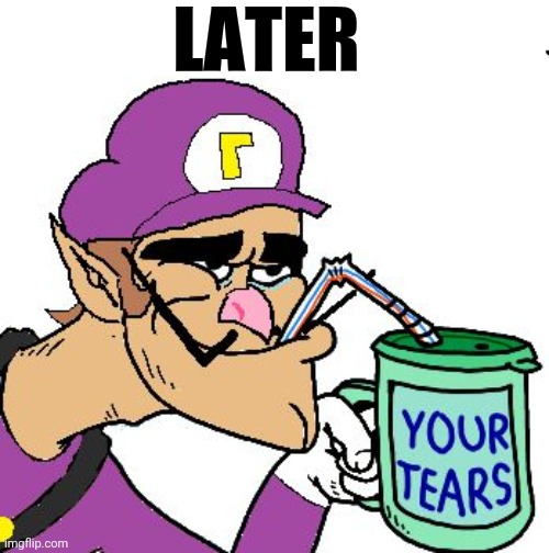 Waluigi Drinking Tears | LATER | image tagged in waluigi drinking tears | made w/ Imgflip meme maker