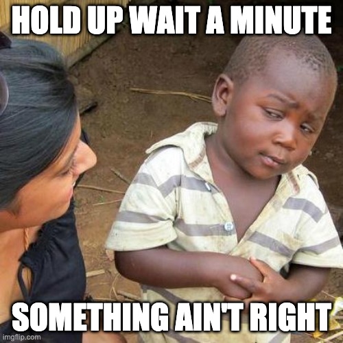 Third World Skeptical Kid Meme | HOLD UP WAIT A MINUTE; SOMETHING AIN'T RIGHT | image tagged in memes | made w/ Imgflip meme maker