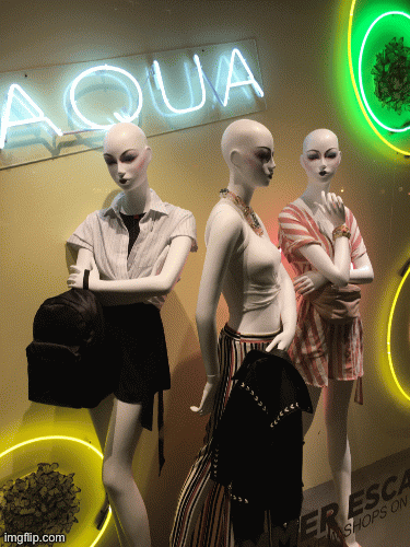 Aqua Proof | image tagged in fashion,aqua,window design,bloomingdales,brian einersen | made w/ Imgflip images-to-gif maker
