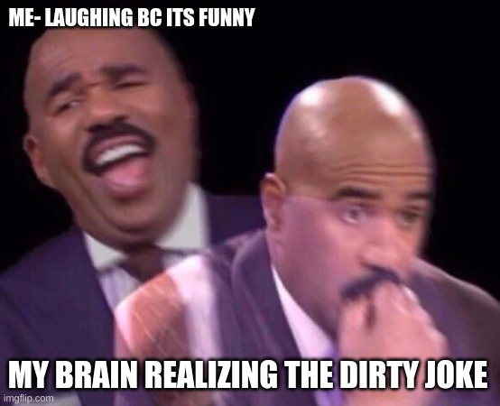 Steve Harvey Laughing Serious | ME- LAUGHING BC ITS FUNNY MY BRAIN REALIZING THE DIRTY JOKE | image tagged in steve harvey laughing serious | made w/ Imgflip meme maker