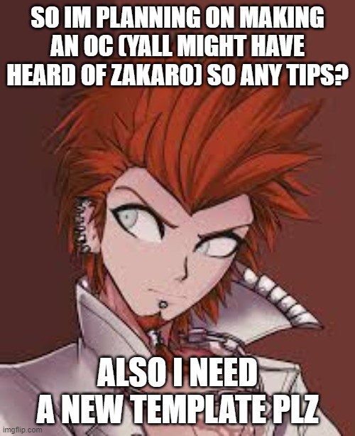 Rip | SO IM PLANNING ON MAKING AN OC (YALL MIGHT HAVE HEARD OF ZAKARO) SO ANY TIPS? ALSO I NEED A NEW TEMPLATE PLZ | made w/ Imgflip meme maker