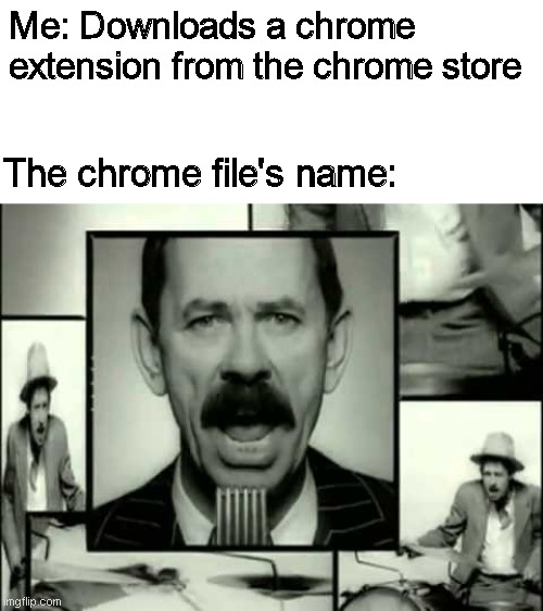 inowehahadhte.crx | Me: Downloads a chrome extension from the chrome store; The chrome file's name: | image tagged in scatman,memes,chrome,google chrome,relateable | made w/ Imgflip meme maker