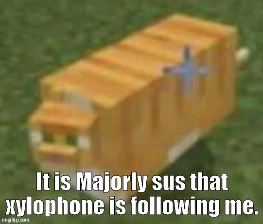 I actually need to go to bed before I get even more angry. | It is Majorly sus that xylophone is following me. | image tagged in oh lawd he comin minecraft | made w/ Imgflip meme maker