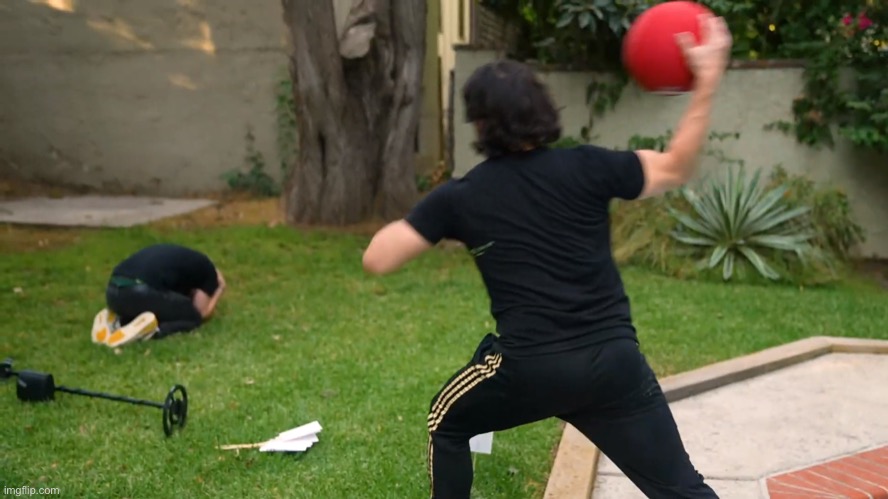 Mark throwing a ball at Ethan (Unus Annus) | image tagged in mark throwing a ball at ethan unus annus | made w/ Imgflip meme maker