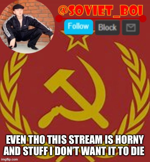 It’s true | EVEN THO THIS STREAM IS HORNY AND STUFF I DON’T WANT IT TO DIE | image tagged in soviet boi | made w/ Imgflip meme maker