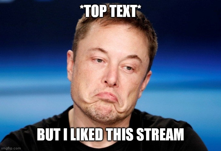 NOBODY EXCEPT MOD ANYMORE | *TOP TEXT*; BUT I LIKED THIS STREAM | image tagged in sad elon | made w/ Imgflip meme maker