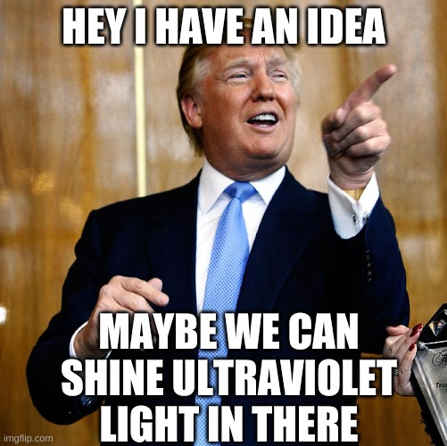 Donal Trump Birthday | HEY I HAVE AN IDEA MAYBE WE CAN SHINE ULTRAVIOLET LIGHT IN THERE | image tagged in donal trump birthday | made w/ Imgflip meme maker