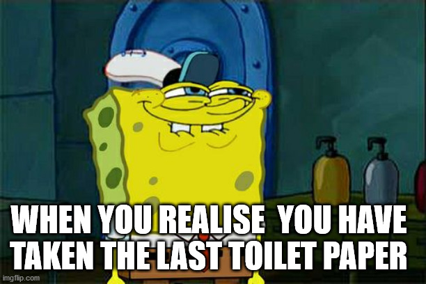 Don't You Squidward | WHEN YOU REALISE  YOU HAVE TAKEN THE LAST TOILET PAPER | image tagged in memes | made w/ Imgflip meme maker