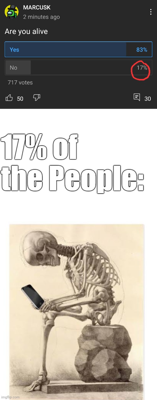 The dead people be like | 17% of the People: | image tagged in funny memes,fun,skeleton | made w/ Imgflip meme maker