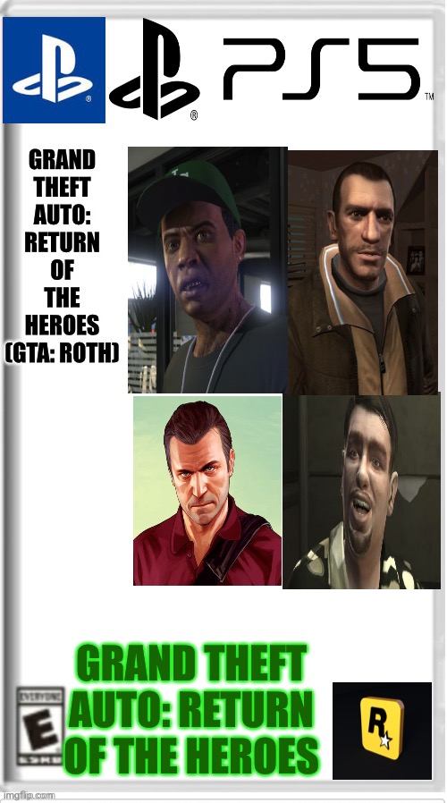 Blank PlayStation Game | GRAND THEFT AUTO: RETURN OF THE HEROES (GTA: ROTH); GRAND THEFT AUTO: RETURN OF THE HEROES | image tagged in blank playstation game | made w/ Imgflip meme maker