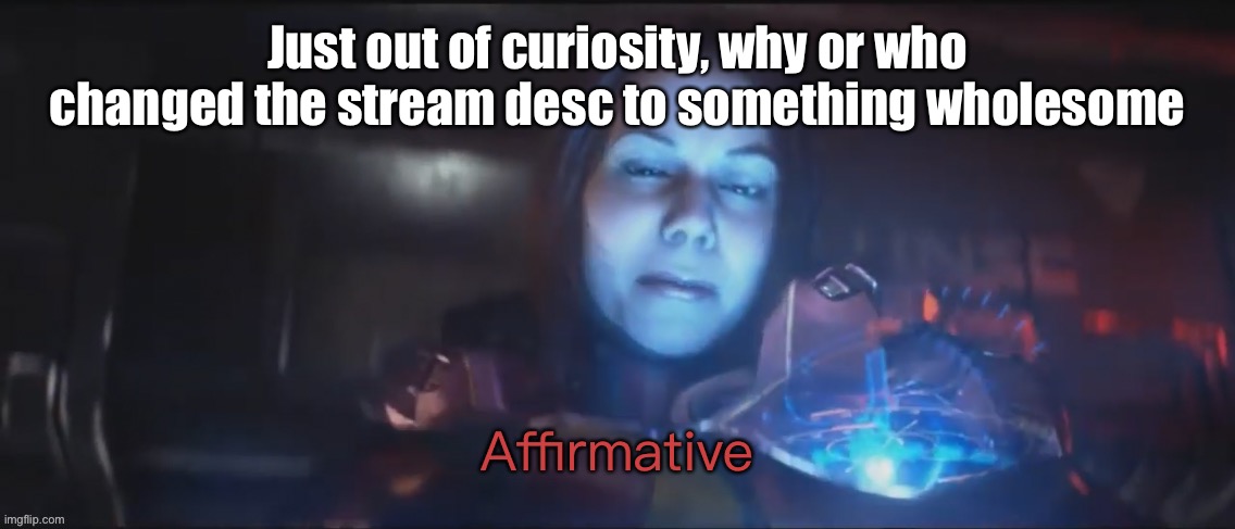 Hmmmm | Just out of curiosity, why or who changed the stream desc to something wholesome | image tagged in vale affirmative | made w/ Imgflip meme maker