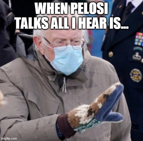 When Pelosi Talks | WHEN PELOSI TALKS ALL I HEAR IS... | image tagged in bernie sanders | made w/ Imgflip meme maker