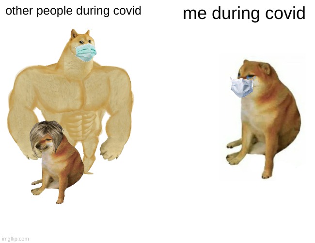 Buff Doge vs. Cheems | other people during covid; me during covid | image tagged in memes,buff doge vs cheems | made w/ Imgflip meme maker