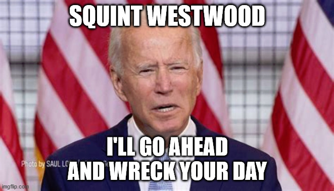 Mr Westwood | SQUINT WESTWOOD; I'LL GO AHEAD
AND WRECK YOUR DAY | image tagged in squint | made w/ Imgflip meme maker