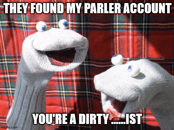 socks | THEY FOUND MY PARLER ACCOUNT; YOU'RE A DIRTY ......IST | image tagged in socks | made w/ Imgflip meme maker