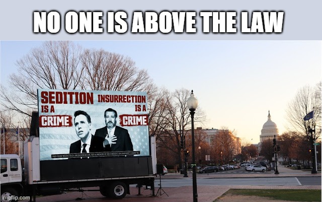 It is time to put an end to the careers of the corrupt liars Hawley and Cruz. | NO ONE IS ABOVE THE LAW | image tagged in sedition is a crime,traitor,traitors,insurrection,sedition,expulsion | made w/ Imgflip meme maker