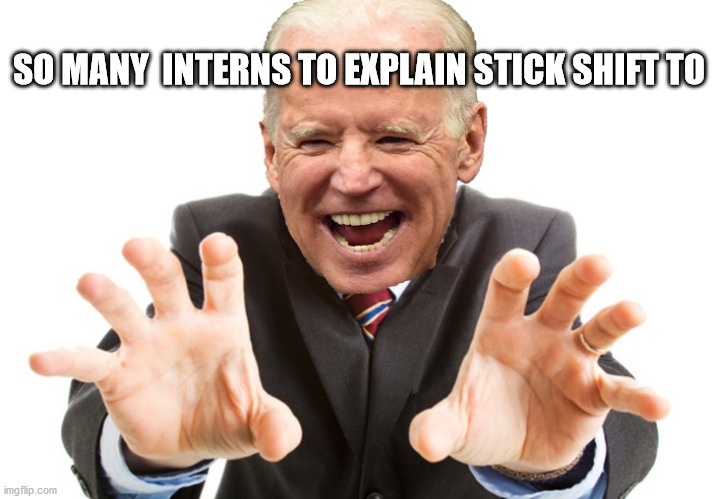 Joe Biden | SO MANY  INTERNS TO EXPLAIN STICK SHIFT TO | image tagged in joe biden | made w/ Imgflip meme maker