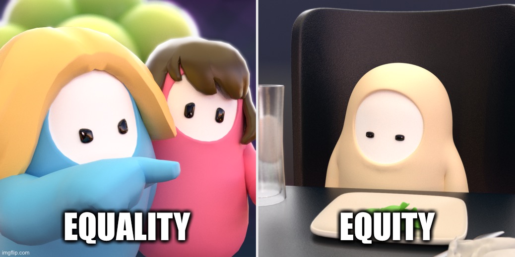 Fall guys meme | EQUALITY; EQUITY | image tagged in fall guys meme,just google it,equality vs equity,political memes,education,common sense | made w/ Imgflip meme maker