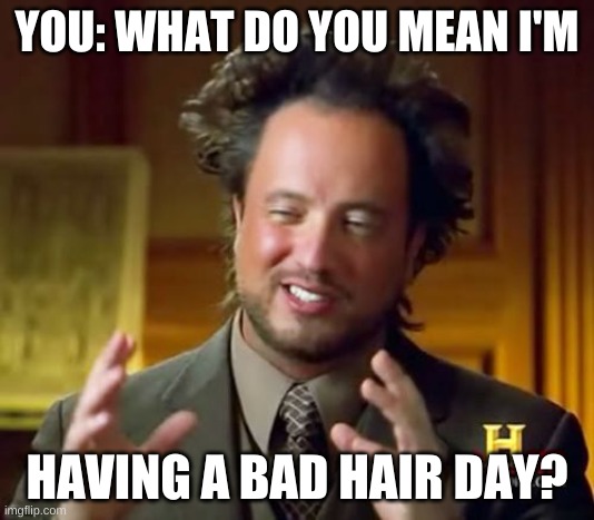 Ancient Aliens Meme | YOU: WHAT DO YOU MEAN I'M; HAVING A BAD HAIR DAY? | image tagged in memes,ancient aliens | made w/ Imgflip meme maker