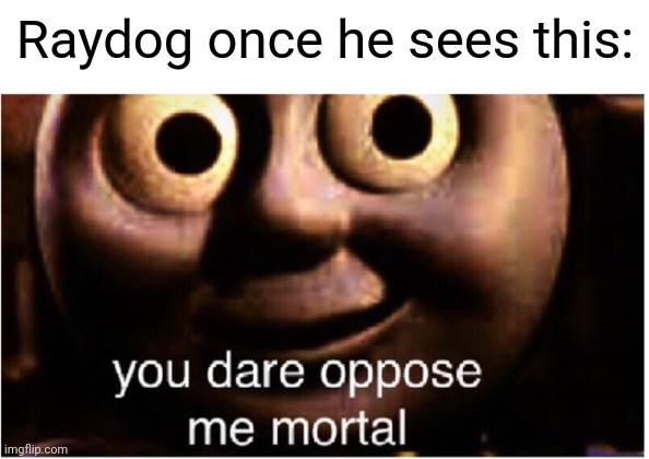 you dare oppose me mortal | Raydog once he sees this: | image tagged in you dare oppose me mortal | made w/ Imgflip meme maker