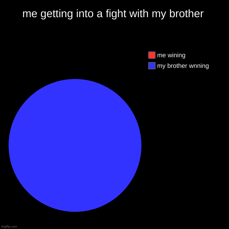 just go into a fist fight last night | me getting into a fight with my brother | my brother wnning, me wining | image tagged in charts,pie charts | made w/ Imgflip chart maker