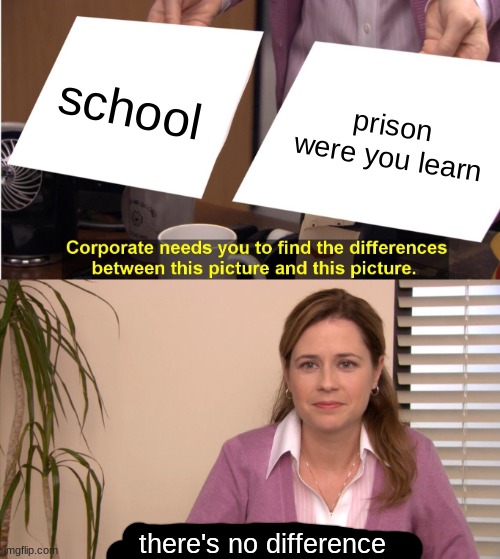 They're The Same Picture | school; prison were you learn; there's no difference | image tagged in memes,they're the same picture | made w/ Imgflip meme maker