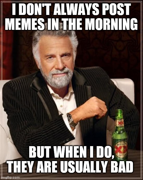 Title | I DON'T ALWAYS POST MEMES IN THE MORNING; BUT WHEN I DO, THEY ARE USUALLY BAD | image tagged in memes,the most interesting man in the world | made w/ Imgflip meme maker