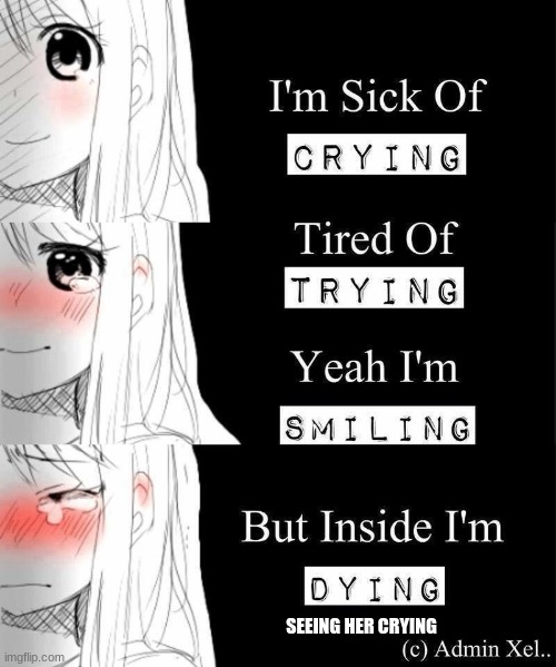 Sick of Crying Meme | SEEING HER CRYING | image tagged in sick of crying meme | made w/ Imgflip meme maker
