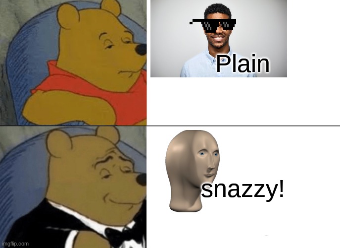 Tuxedo Winnie The Pooh | Plain; snazzy! | image tagged in memes,tuxedo winnie the pooh | made w/ Imgflip meme maker
