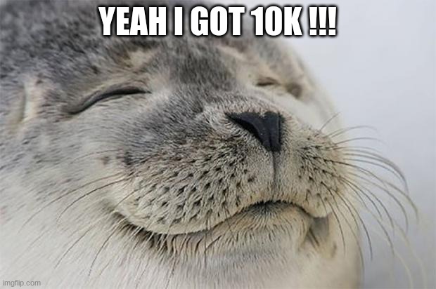 It feels good | YEAH I GOT 10K !!! | image tagged in memes,satisfied seal | made w/ Imgflip meme maker