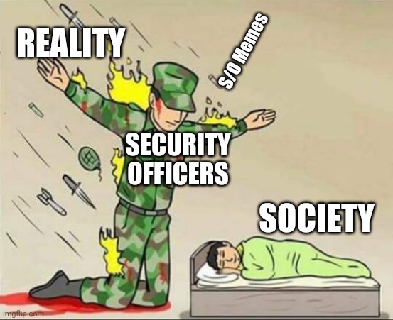 Oh ye ungrateful | REALITY; S/O Memes; SECURITY OFFICERS; SOCIETY | image tagged in soldier protecting sleeping child | made w/ Imgflip meme maker