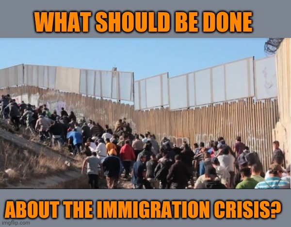 Neither building walls nor open borders solve the problem of why people seek asylum here.  How can we help them? | WHAT SHOULD BE DONE; ABOUT THE IMMIGRATION CRISIS? | image tagged in immigration | made w/ Imgflip meme maker