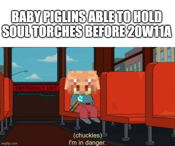 I'm in Danger + blank place above | BABY PIGLINS ABLE TO HOLD SOUL TORCHES BEFORE 20W11A | image tagged in i'm in danger blank place above | made w/ Imgflip meme maker