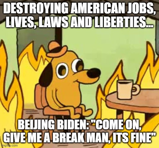 no big deal... | DESTROYING AMERICAN JOBS, LIVES, LAWS AND LIBERTIES... BEIJING BIDEN: "COME ON, GIVE ME A BREAK MAN, ITS FINE" | image tagged in its fine | made w/ Imgflip meme maker