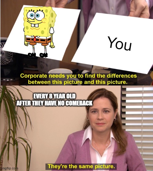 It's true | You; EVERY 8 YEAR OLD AFTER THEY HAVE NO COMEBACK | image tagged in memes,they're the same picture | made w/ Imgflip meme maker