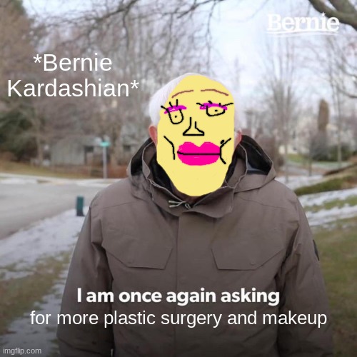 Bernie I Am Once Again Asking For Your Support | *Bernie Kardashian*; for more plastic surgery and makeup | image tagged in memes,bernie i am once again asking for your support | made w/ Imgflip meme maker