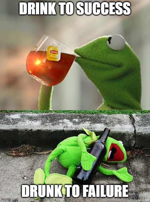 But That's None Of My Business | DRINK TO SUCCESS; DRUNK TO FAILURE | image tagged in memes,but that's none of my business,kermit the frog | made w/ Imgflip meme maker