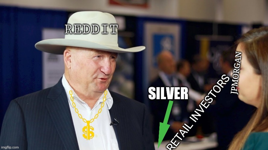 Silver splurge cowboy | JPMORGAN; RETAIL INVESTORS | image tagged in silver splurge cowboy | made w/ Imgflip meme maker