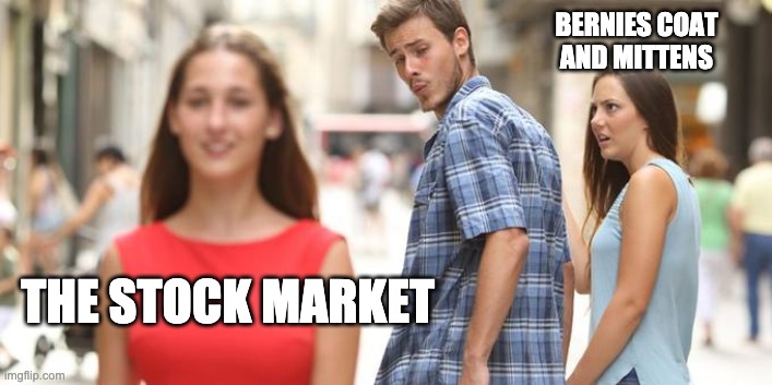 Girl walking by | BERNIES COAT AND MITTENS; THE STOCK MARKET | image tagged in girl walking by | made w/ Imgflip meme maker