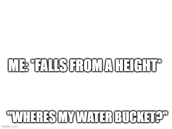 Only true gamers will get this | ME: *FALLS FROM A HEIGHT*; "WHERES MY WATER BUCKET?" | image tagged in blank white template | made w/ Imgflip meme maker