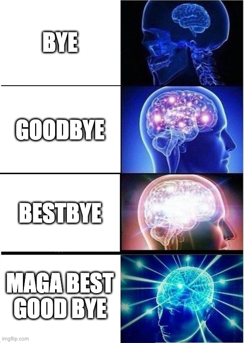Expanding Brain Meme | BYE; GOODBYE; BESTBYE; MAGA BEST GOOD BYE | image tagged in memes,expanding brain | made w/ Imgflip meme maker