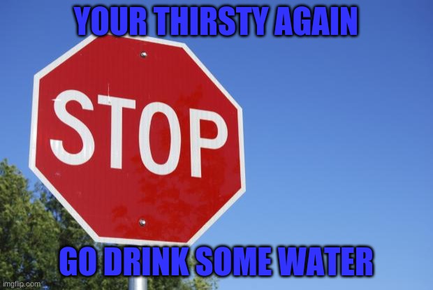 stop sign | YOUR THIRSTY AGAIN; GO DRINK SOME WATER | image tagged in stop sign | made w/ Imgflip meme maker