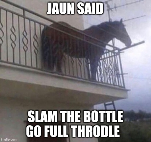 Juan | JAUN SAID; SLAM THE BOTTLE GO FULL THRODLE | image tagged in juan | made w/ Imgflip meme maker