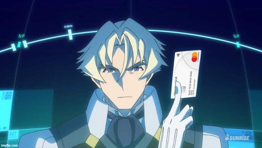 Gundam credit card | image tagged in credit card,kujo kyoya,gundam | made w/ Imgflip meme maker