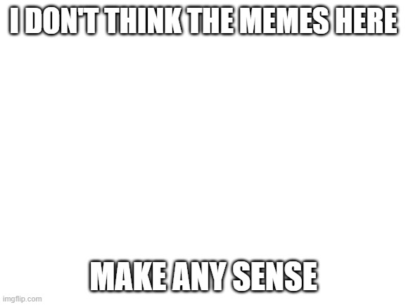 no | I DON'T THINK THE MEMES HERE; MAKE ANY SENSE | image tagged in blank white template | made w/ Imgflip meme maker
