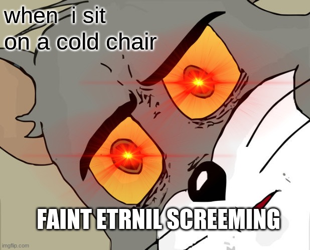 when  i sit; on a cold chair; FAINT ETRNIL SCREEMING | image tagged in cat | made w/ Imgflip meme maker