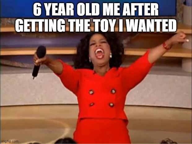 YESSIR | 6 YEAR OLD ME AFTER GETTING THE TOY I WANTED | image tagged in memes,oprah you get a,lol | made w/ Imgflip meme maker