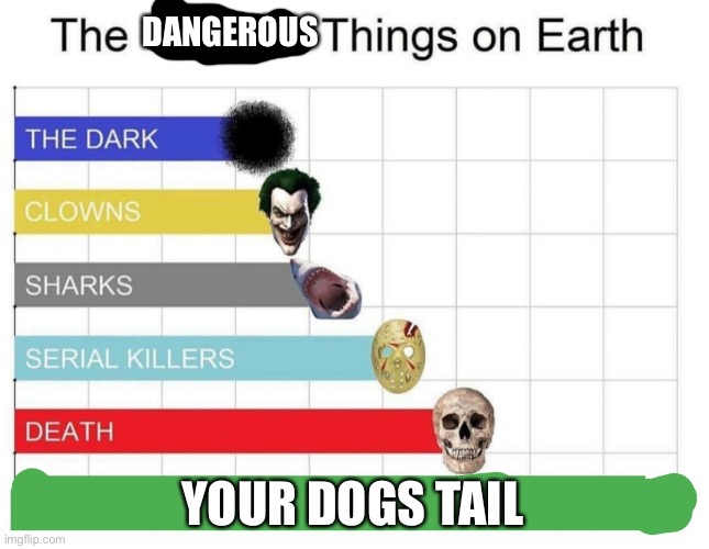 scariest things on earth | DANGEROUS; YOUR DOGS TAIL | image tagged in scariest things on earth | made w/ Imgflip meme maker